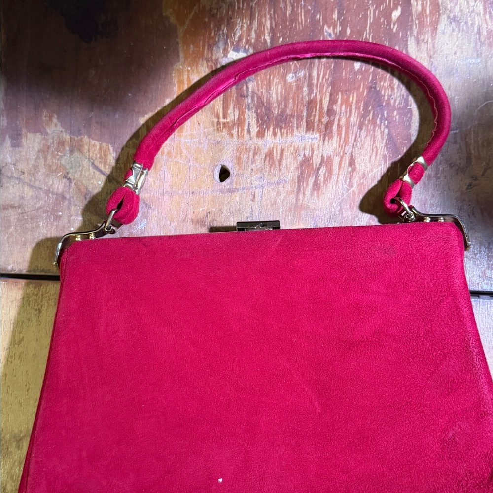 Vintage 60s Red Suede Women's Kisslock Bag - Picture 2 of 6